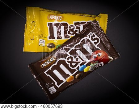 March 29, 2022 Ukraine City Kyiv Chocolate M And Ms On A Dark Background