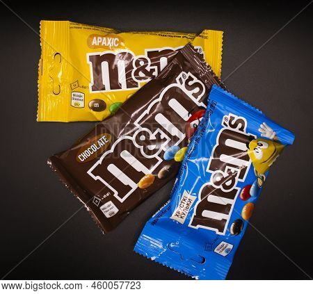 March 29, 2022 Ukraine City Kyiv Chocolate M And Ms On A Dark Background
