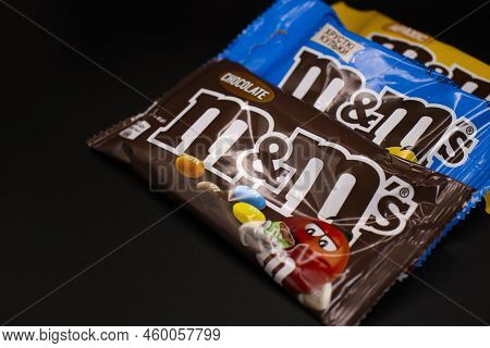 March 29, 2022 Ukraine City Kyiv Chocolate M And Ms On A Dark Background