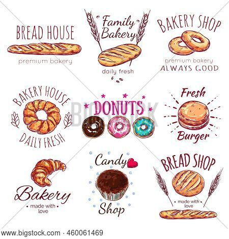 Bread House Logo Set With Bread House Premium Bakery Bread Shop Descriptions Par Example Vector Illu