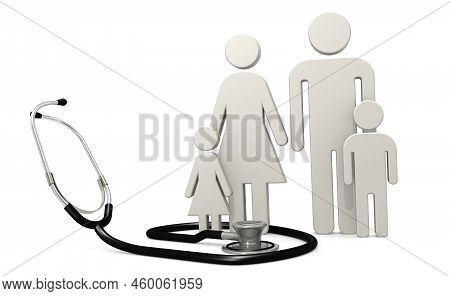 Parents And Children With Stethscope, 3d Rendering