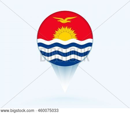 Map Pointer With Flag Of Kiribati. Vector Flag Sign On Blue Background.