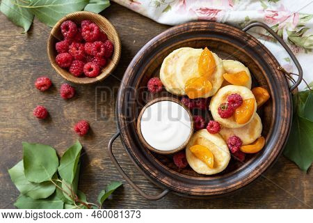 Healthy And Delicious Morning Breakfast. Homemade Cottage Cheese Pancakes Gluten Free (syrniki, Curd