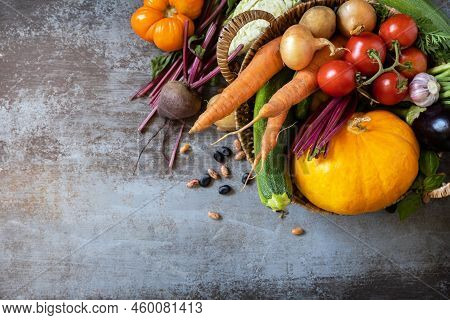 Raw Organic Vegetables. The Concept Of Vegan Or Diet Food. Vegetables For Healthy Cooking On A Stone