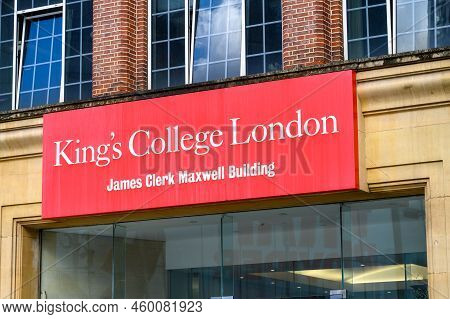London - May 20, 2022: King's College London, James Clerk Maxwell Building Sign On Side Of Building