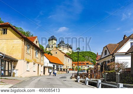 Karlstein, Czechia - May 1, 2018: Street Scene In The Small Picturesque Town Of Karlstein, A Home To