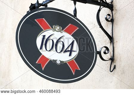 Anse, France - October 11, 2020: 1664 Sign On A Wall. 1664 Is A Brand Of Kronenbourg , An Alsatian B