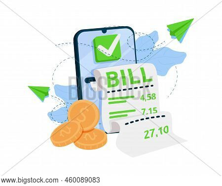 Pay Money With Mobile Phone Banking Online Payments Concept. Easy E Bill Payment Transaction On Smar