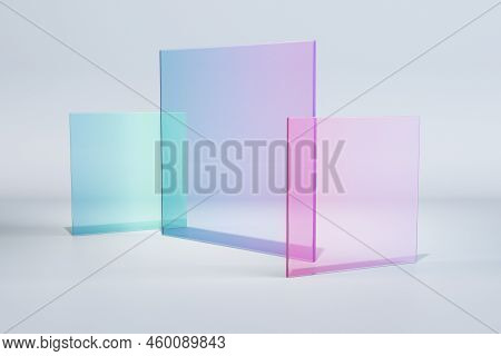 Abstract Colorful Square Glass On Light Background. Decor And Design Banner Concept. 3d Rendering