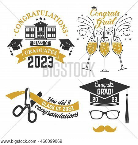 Set Of Vector Class Of 2023 Badges Concept For Shirt, Print, Seal, Overlay Or Stamp, Greeting, Invit