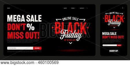 Black Friday Landing Page Template. Abstract Ui And Ux Design. Website And Mobile Interface For Mega