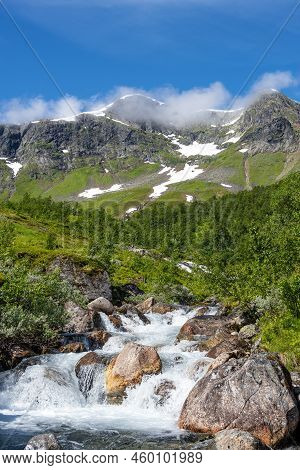 Beautiful Mountain Landscape Near Bakka And The Naroyfjord In Norway