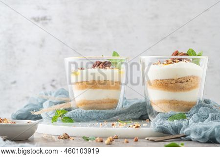 Natas Do Ceu Is A Traditional Portuguese Dessert Made With Cream, Eggs And Biscuits Decorated With P