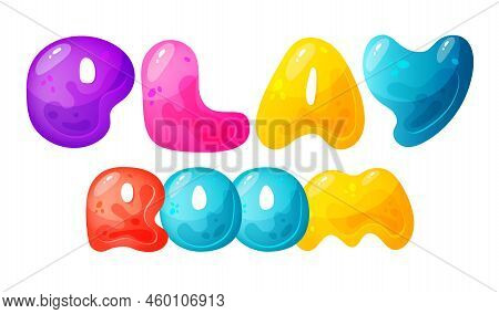 Kids Zone Vector Cartoon Banner. Colorful Letters For Childrens Playroom Decoration. Sign For Childr