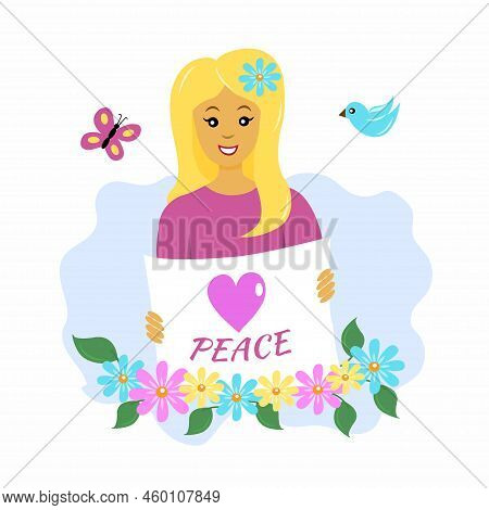 Socionics Mbti. A Beautiful Girl With Flowers Who Loves Nature And The World. Vector Illustration In