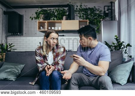 Asian Man Quarrels With His Wife, Accuses Him Of Squandering Family Money, Family Quarrel, Couple Si