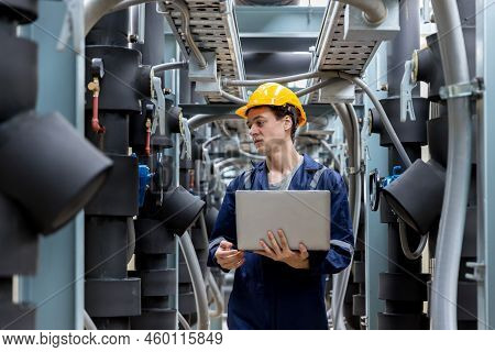 Industrial Engineer Work On Site. Engineer Visit And Inspection Site Engineer At Industrial Site. In