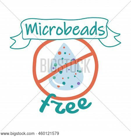 Microbeads Free Quality Product, Label Package. Plastic Free Cosmetic Package Element Design, Vector