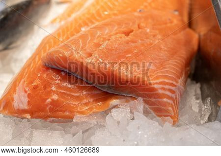 Organic Wild Scottish Fish Salmon Cleaned On Ice On Market