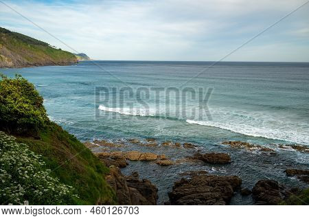 Atlantic Ocean Bay In Bakio, Small Touristic Village Near Bilbao, Basque Country, Spain
