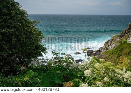 Storm In Atlantic Ocean Bay With Sanly Beach In Bakio, Small Touristic Village Near Bilbao, Basque C