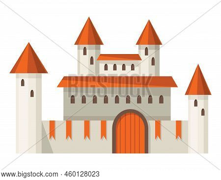 Medieval Kingdom Castle Or Royal Fortress. Fairy-tale Buildind Of Middle Ages Historic Period. Vecto