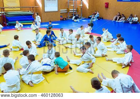 Judo - Wrestling, Tatami For Wrestling, Children Of Sports, Legs On A Bright Colored Tatami