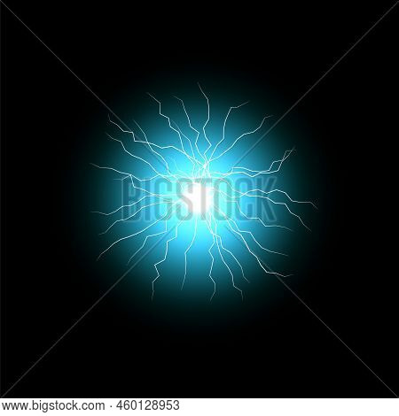 Electric Lightning Ball Energy Magic Effect Burst Sphere. Vector Power Lightning Energy Magic Glow C