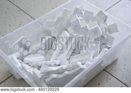 Detail Objects Printed On Powder 3d Printer And Covered White Polyamide Powder Close-up. Technology 