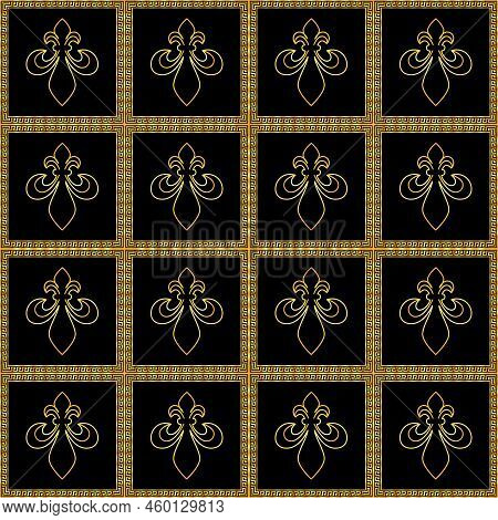 Seamless Pattern With Golden Florentine Lilies. Vector Illustration