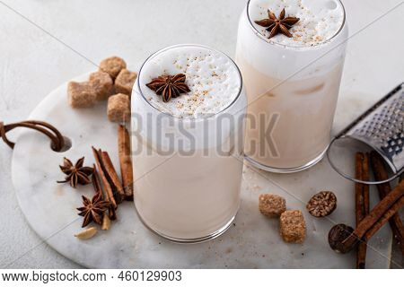 Iced Chai Latte With Warm Winter Topped With Milk Foam