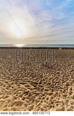 Sunset On The Beach Of Chipiona In Andalucia.