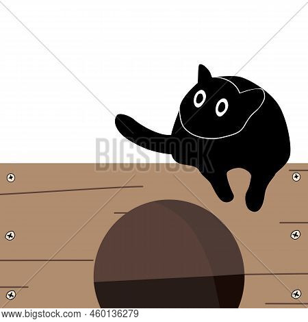 Doodle, Black Cat With Big Eyes On The Small Houe. Character Design