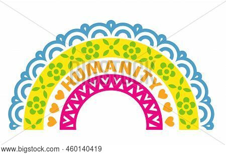 Colorful Lgbt Rainbow With Mandala Pattern And Hearts. Romantic, Love And Valentines Day Concept. Ve