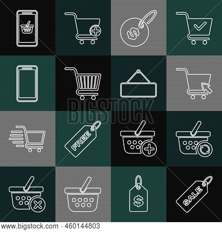 Set Line Price Tag With Sale, Refresh Shopping Basket, Shopping Cart Cursor, Dollar, Smartphone, Mob