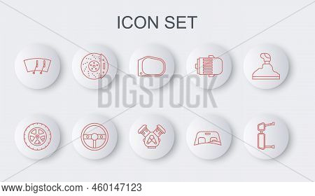 Set Line Truck Side Mirror, Car Wheel, Windscreen, Windscreen Wiper, Brake Disk With Caliper, Steeri