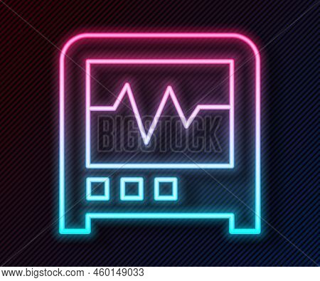 Glowing Neon Line Seismograph Icon Isolated On Black Background. Earthquake Analog Seismograph. Vect