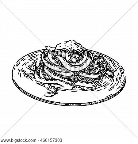 Fettuccine Pasta Hand Drawn Vector. Food Italian, Creamy Plate, Dinner Gourmet Meal Fettuccine Pasta