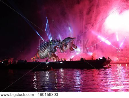 Cracow, Poland - June 4, 2022: Great Dragon Parade. The Great Outdoor Show On The Vistula River.