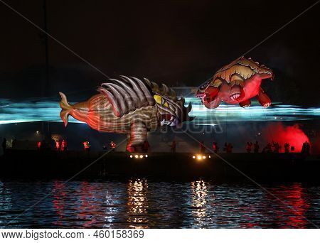 Cracow, Poland - June 4, 2022: Great Dragon Parade. The Great Outdoor Show On The Vistula River.