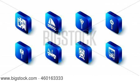 Set Yacht Sailboat, Road Traffic Signpost, Speed Limit, Delivery Cargo Truck, Train And Railway, Tow