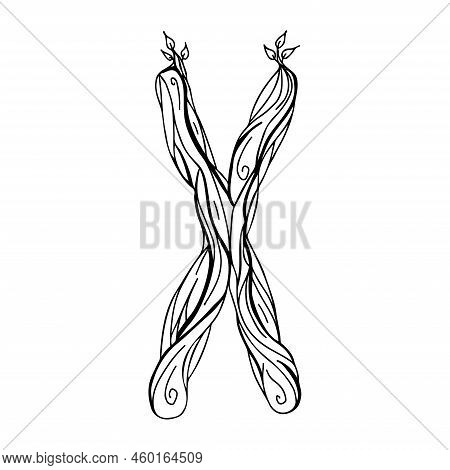 Rune Gebo Or Gyfu. Wooden Doodle Style. A Magical Amulet Of Partnership And Union. Elder Futhark. Th