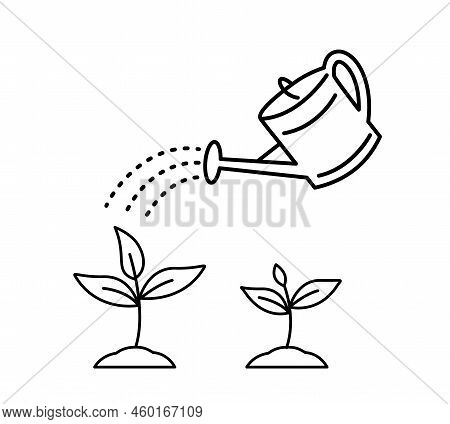 Watering Can With Plant. Concept Of Plant Growth Or Business Development