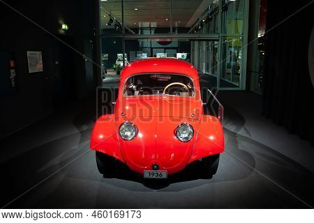 Wolfsburg, Germany - August 12, 2022: An Original Volkswagen Beetle Oldtimer Car From 1936 On Displa