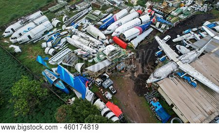 The Wreckage Of A Tourist Plane, In Parung, Bogor. The Metal Remains Of The Hull And Wings Of The Sh