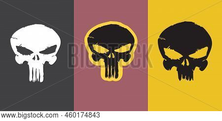 Vector Cartoon Skull Set Isolated On Background. Skull Print Label And Tattoo Collection