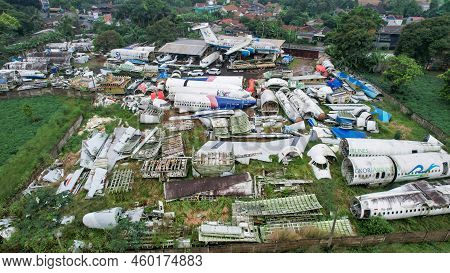 The Wreckage Of A Tourist Plane, In Parung, Bogor. The Metal Remains Of The Hull And Wings Of The Sh