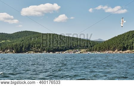 Chivyrkuisky Bay Of Lake Baikal. Kurbulik Village On West Bank. Zabaikalsky National Park, Buryatia,