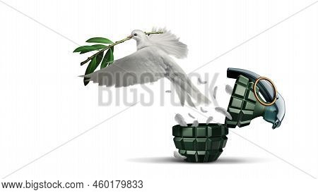 End The War Concept As A Grenade Weapon And Flowers As A Symbol For Peace And Hope As An Unexploded 