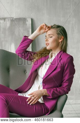 Young Businesswoman. Beautiful Woman Director, Head, General Manager, Ceo In Astylish Bright Busines